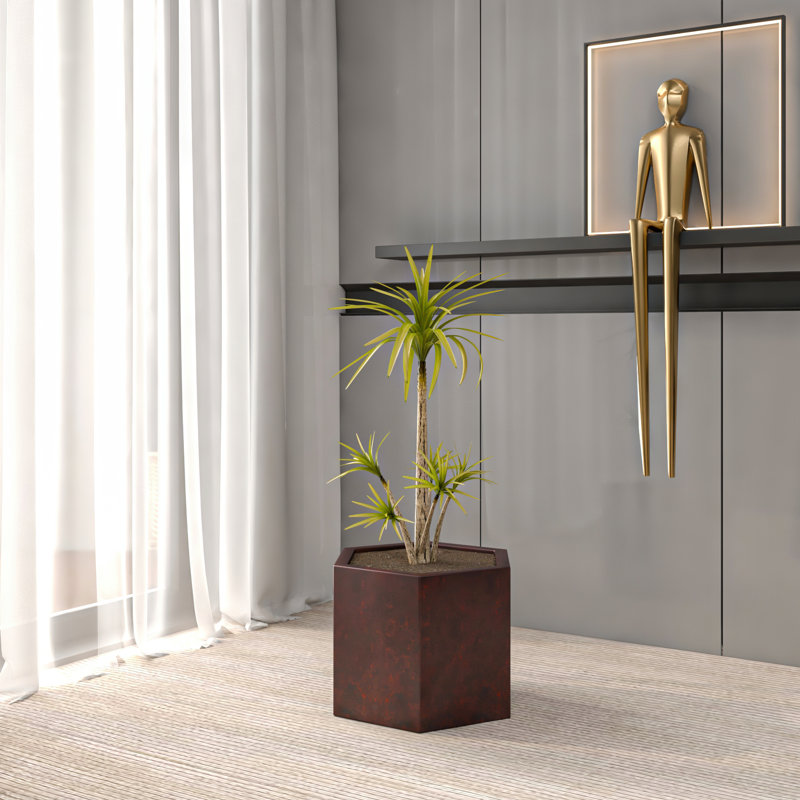 Pot à fleurs Ebern Designs Thicket Series Fiberstone en brun, H 9,5 po x l 11,8 po x P 10,2 po