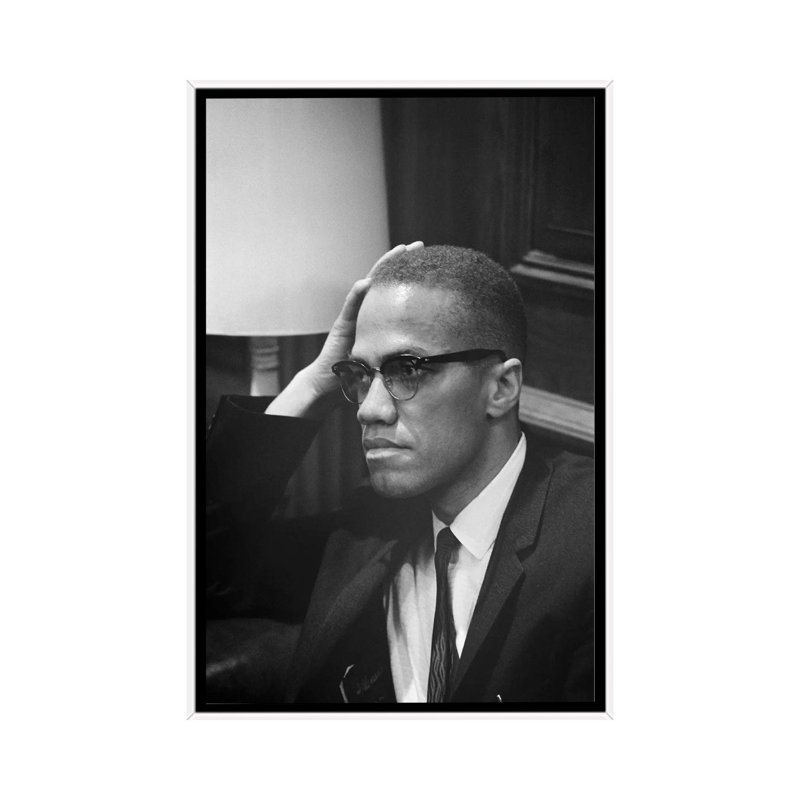 Malcolm X (1925-1965) de Marion Trikosko-impression, Pas de tapis, H 26 po x l 18 po x 1,5 po, Toile blanche encadrée