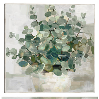 Eucalyptus Pots I by Studio Arts, 41x41", Large Oversized Eucalyptus Leaves in Glass Jar Framed Canvas Wall Art Print, Barnwood Frame