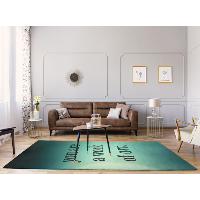 Tapis de travail d’arrière-plan multicolore citation d’art en poly chenille, Rectangle 5 pi x 7 pi