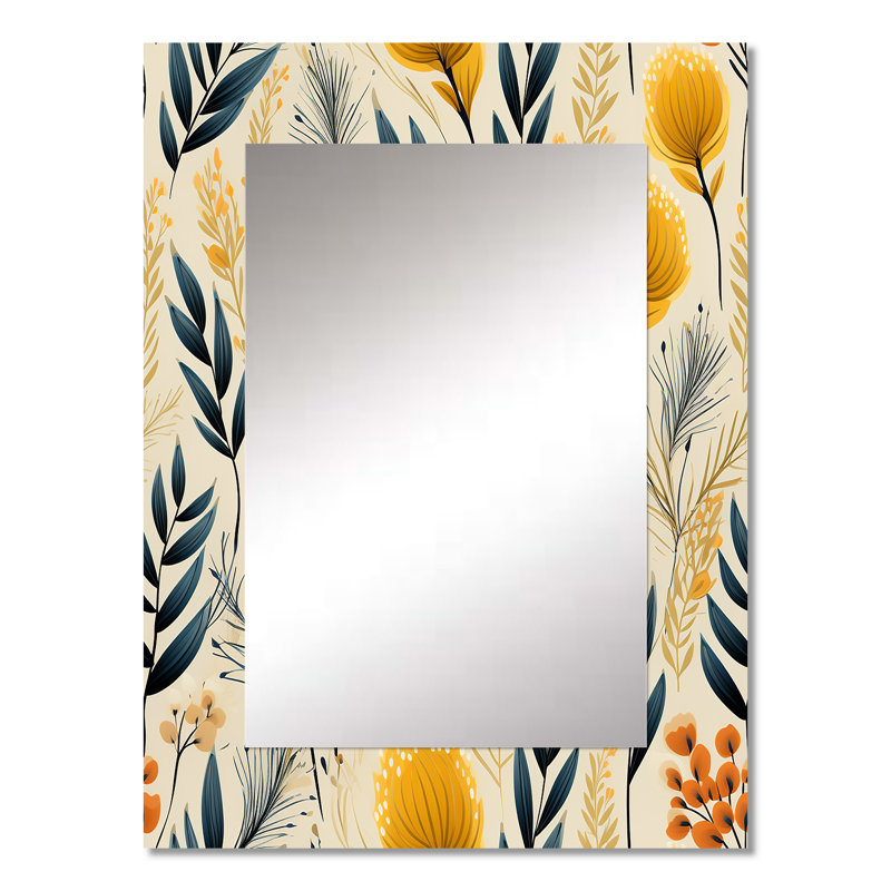 Calana Botanical Flowers Rustic Charm - botanical  Wall Mirror, Botanical Decorative Mirror, Printed Metal Art, 32" x 24"