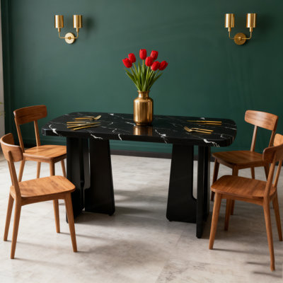 63" Modern Faux Marble Dining Table,Stylish Kitchen & Dining Room Table for Home