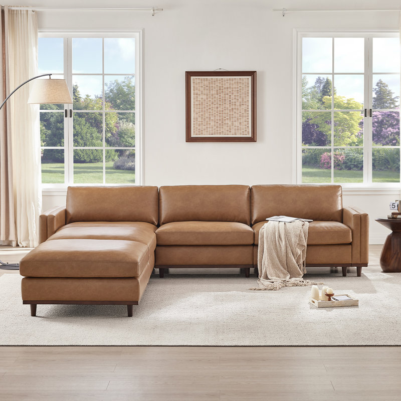 Laima 5-Piece 118"W Faux Leather U-Shaped Modular Sectional Sofa With 2 Ottomans