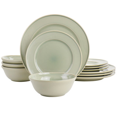 Martha Stewart 12 Piece Reactive Glaze Ceramic Dinnerware Set In Sharkey Gray