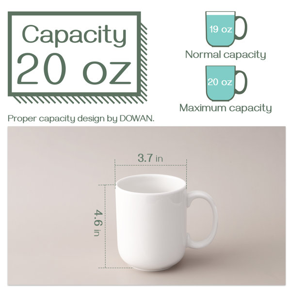 Yedi 20 Oz. Jumbo Ceramic Coffee Tea Beverage Drink Mugs with Handles, Set  of 6