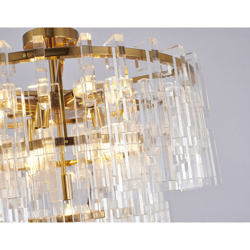 Transitional 10-Light Antique Acrylic Chandelier , Antique Brass