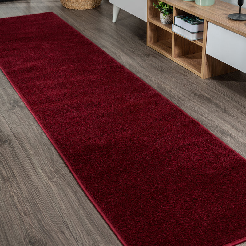 Arbelle Solid Low-Pile Dark Red Rug, Runner 2' x 14'