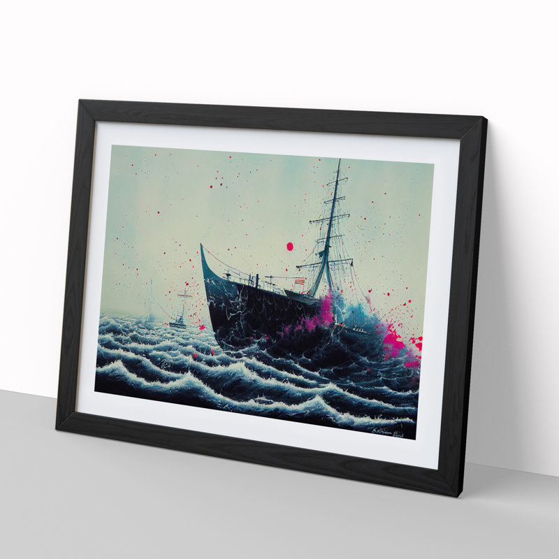 Ship Paint Splatter Abstract - Framed Print, Black, 46cm H x 64cm W x 2cm D
