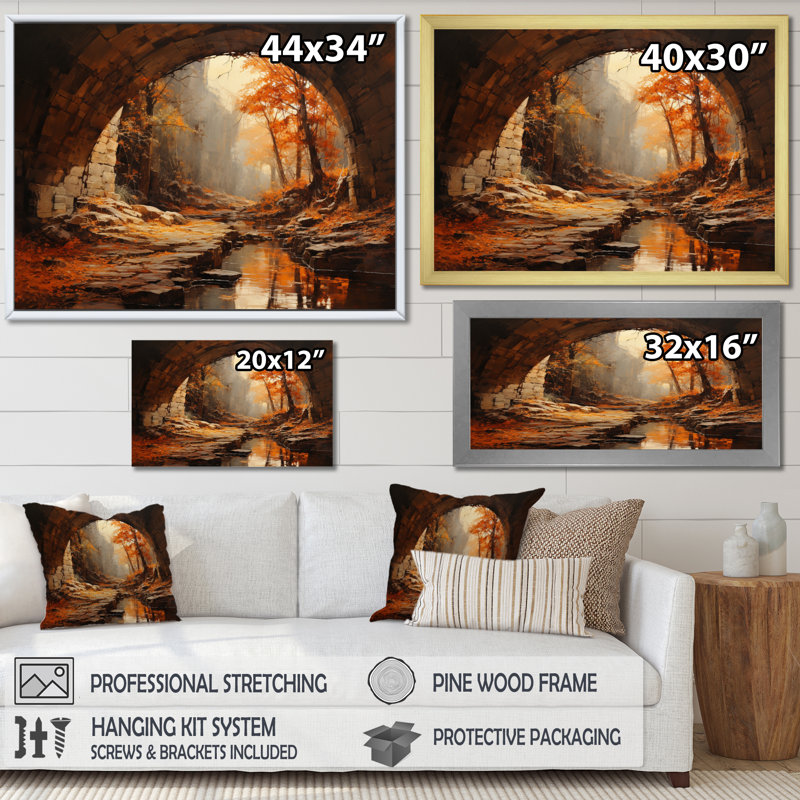 Beige Tunnel Rustic Gateway I, reproduction d'art sur toile, Cadre flottant noir, H 12 po x l 20 po x P 1 po