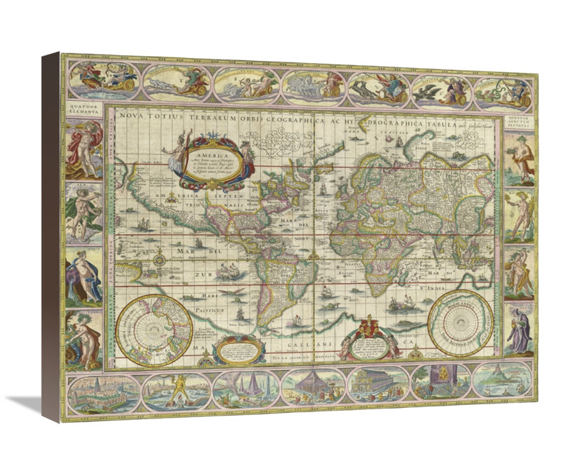 " World Map " by William Janzoon Blaeu, 30" H x 40" W, Wrapped Canvas, No Mat