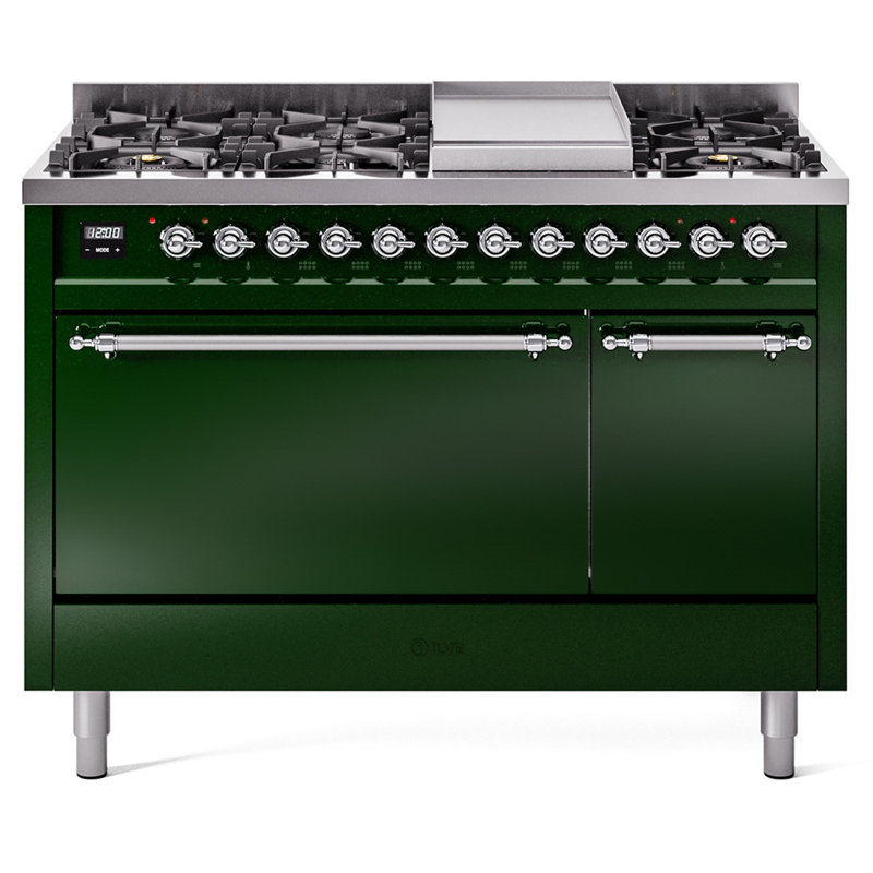 ILVE Nostalgie II, cuisinière à double combustible de 48 po, 8 brûleurs, plaque chauffante, Propane liquide
