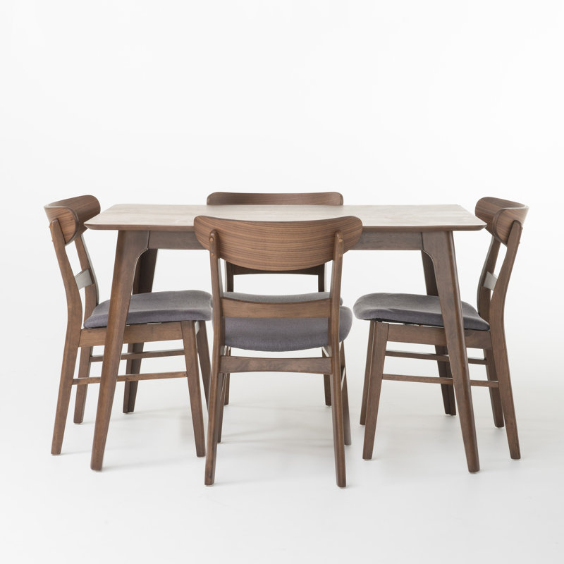 Armgart 4-Person Dining Set, Natural Walnut, Dark Gray