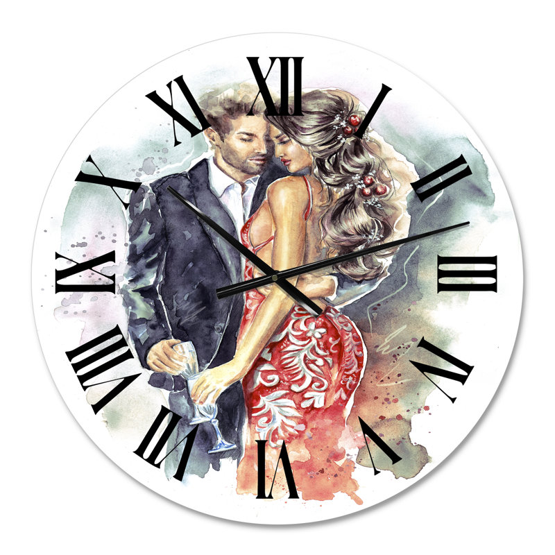 Romantic Couple Ith Champagne Glasses At New Year - Horloge murale traditionnelle, Petit