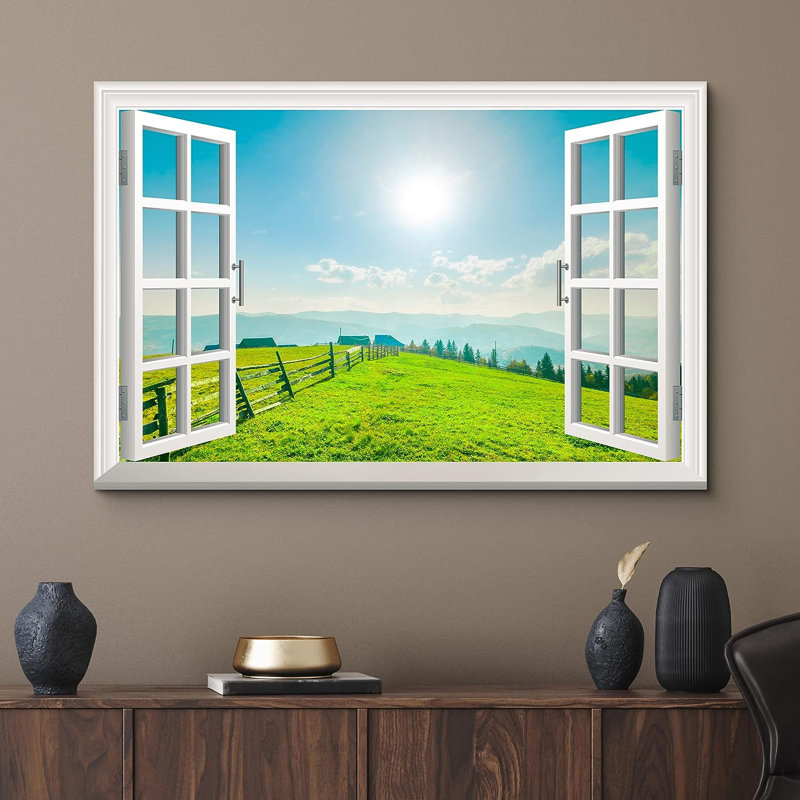 Framed Canvas Print Landscape Window View Green Forest Nature Art