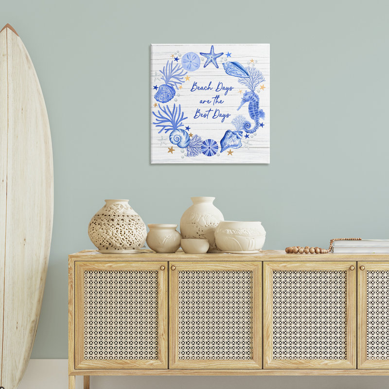 «Beach Days Best Wreath», art mural sur toile par Sharon Lee, H 30 po x l 30 po