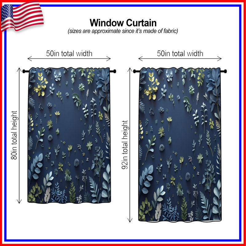 Rideaux à motif de feuilles, voilages et voilages à motif floral - 1 panneau, Blockout, 50" x 80" - 1 Panel