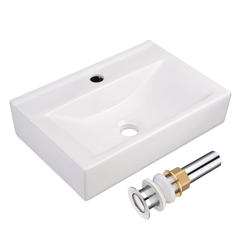 Aquaterior 18" x 12" White Porcelain Rectangular Bathroom Vessel Sink Above Counter Modern for Lavatory Hotel Home  
