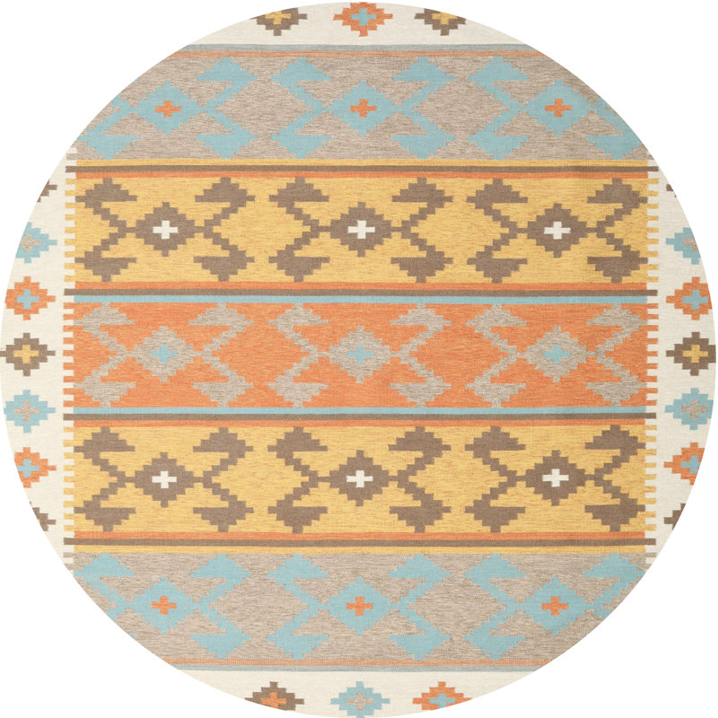 Tapis jaune / brun / gris, Rond 3 pi