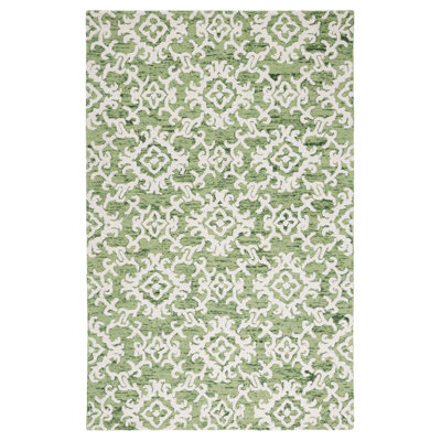 Arieah Damask Handmade Tufted Wool Green/White Area Rug
