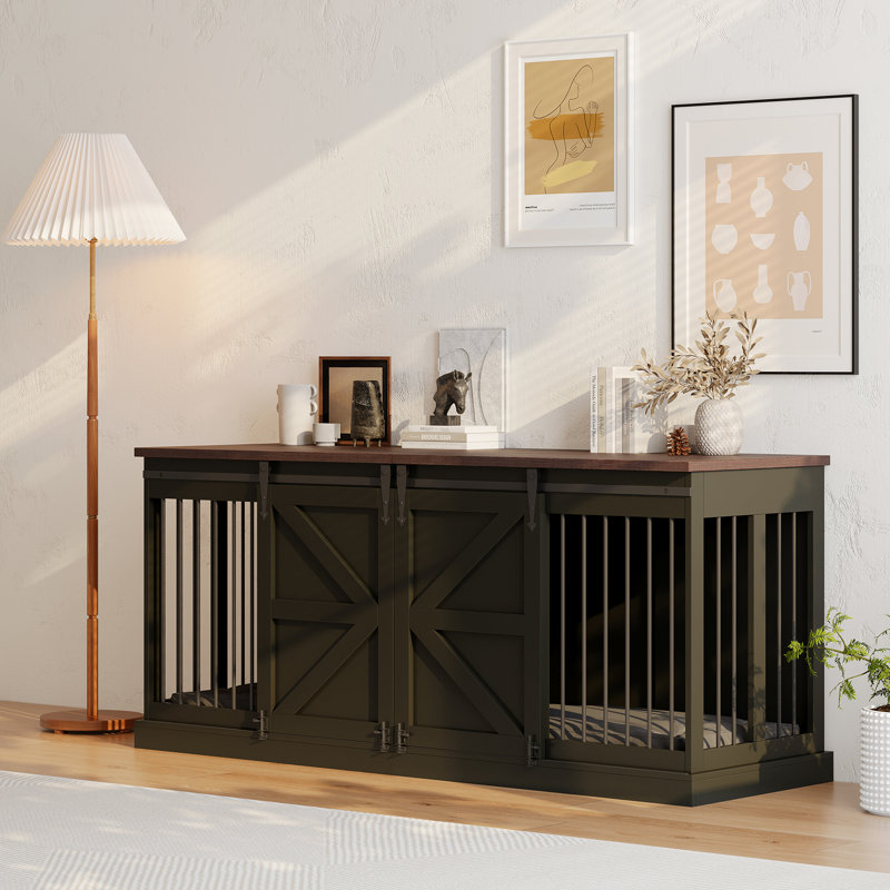 Double Dog Barn Door Pet Crate Dog Crate Furniture Indoor
