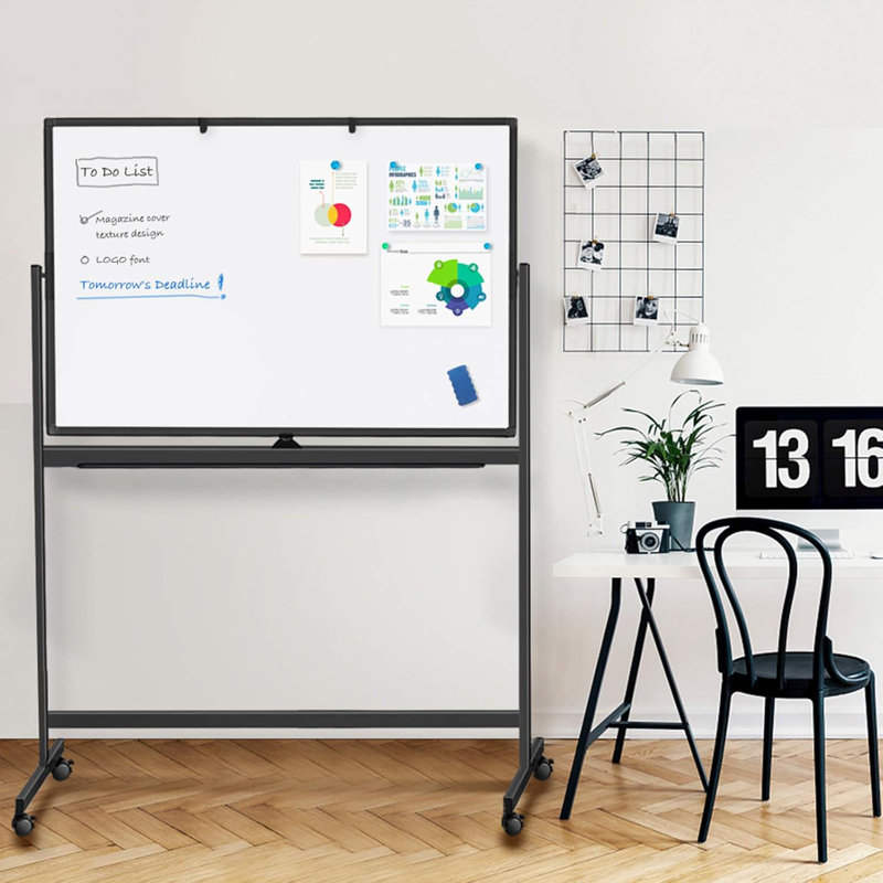 Large Rolling White Board Easel On Wheel, Maxtek 48X32 Inches Double-Sided Mobile Whiteboard, Reversible Magnetic Dry Erase Board Easel Standing Whiteboard On Wheels For Home Office Classroom