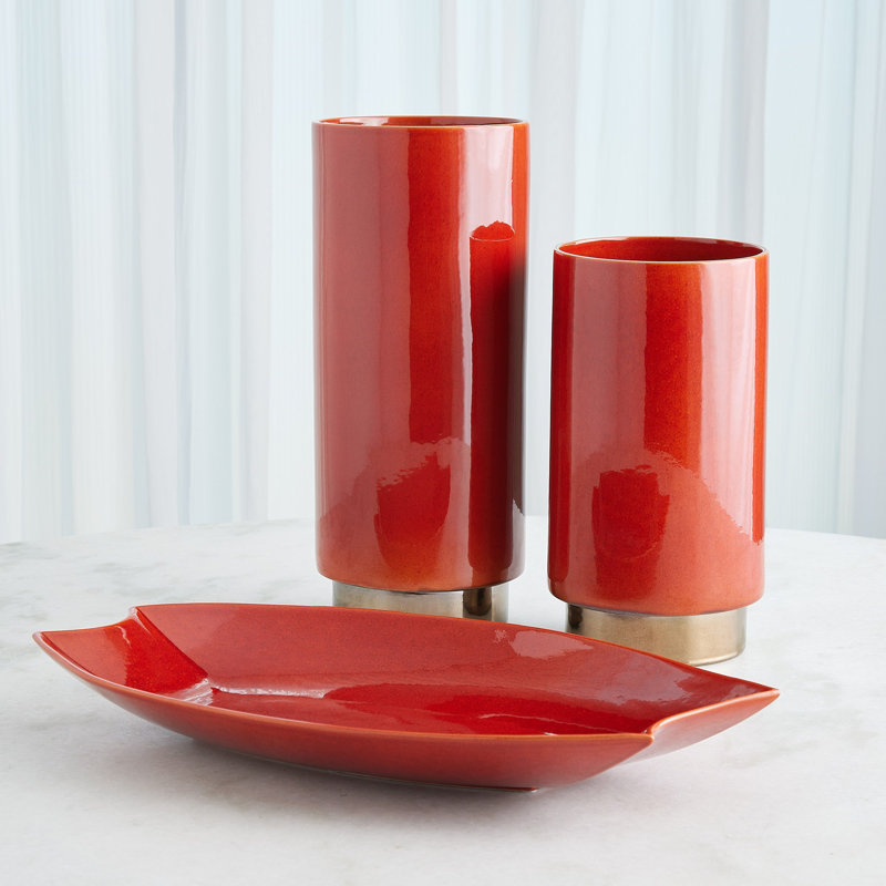 Rolo Vase-Sm, Overall Height-  16.50", Red