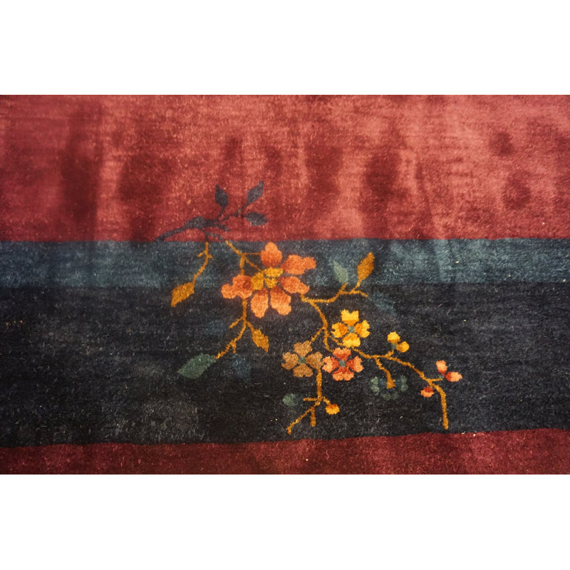 Room Size Chinese Coral - Art Deco Rectangle Antique 1920s Wool Knotted Rug