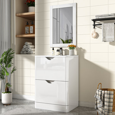 24" Modern Bathroom Vanity with Sink, Mirror & Faucet, Freestanding Bathroom Cabinet with Drawers and Storage