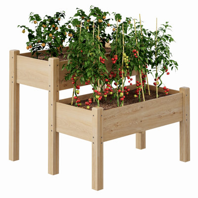 Lit de jardin surélevé à deux niveaux en bois - Boîte à fleurs surélevée 33 "x 33" x 29 "avec pieds - 8 trous de drainage, conception sur pied ergonomique, capacité de 352 lb, base ouverte - idéale pour les légumes, les herbes et les fleurs