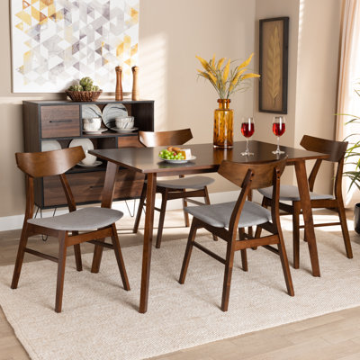 Cherrington 5-Pc Solid Wood Dining Set in Light Grey Fabric, 30.7'' H X 18.3'' W X 20.9'' D