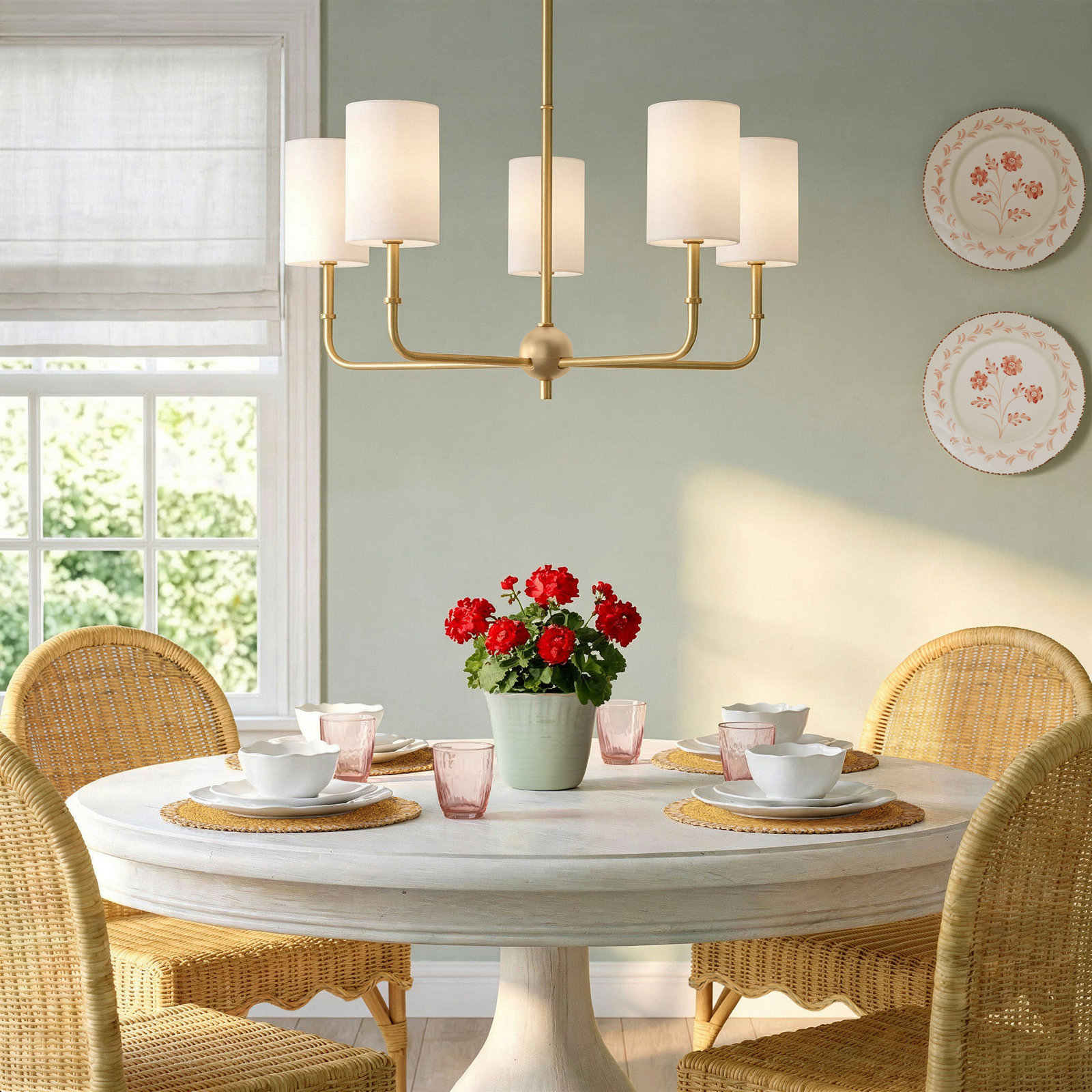 Rowley 5-Light Chandelier, Satin Brass