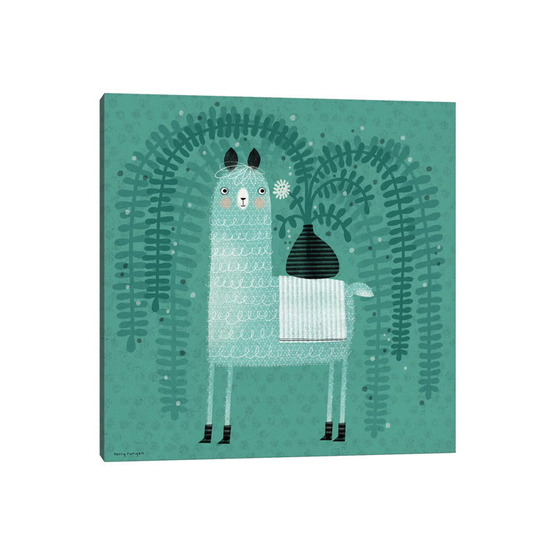 «Llama - Plant» par Terry Runyan - impression d'art graphique, H 37 po x l 37 po x P 1,5 po, Toile tendue, Sans mat