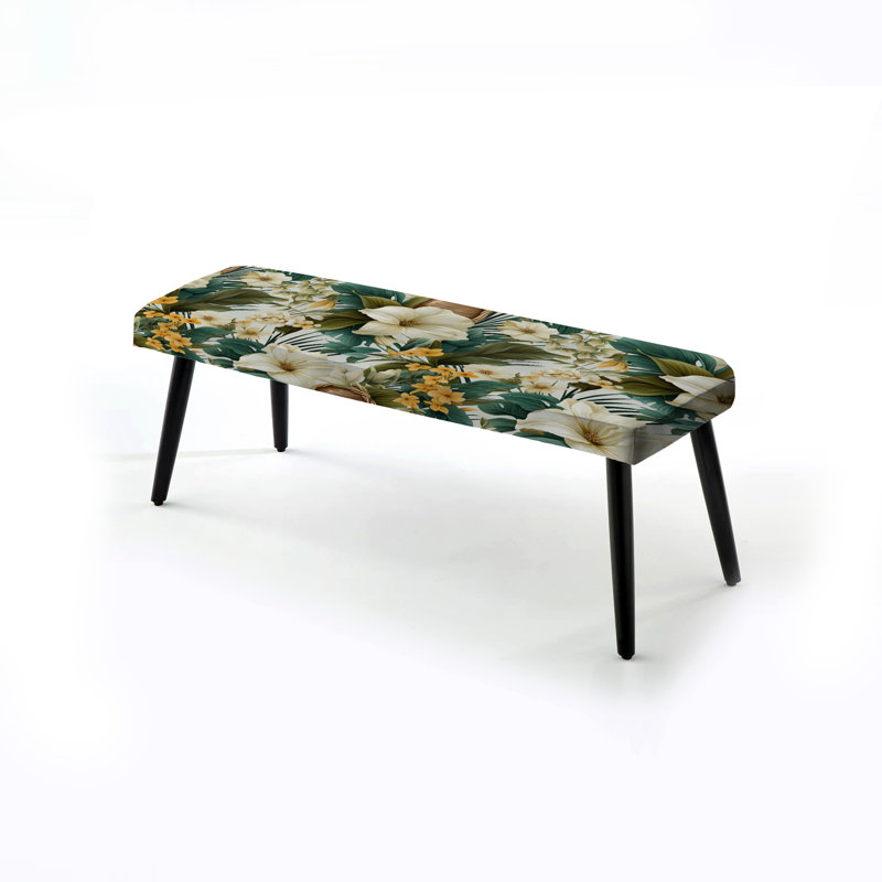 Banc Boho Botanical Oasis - Banc noir rembourré tropical
