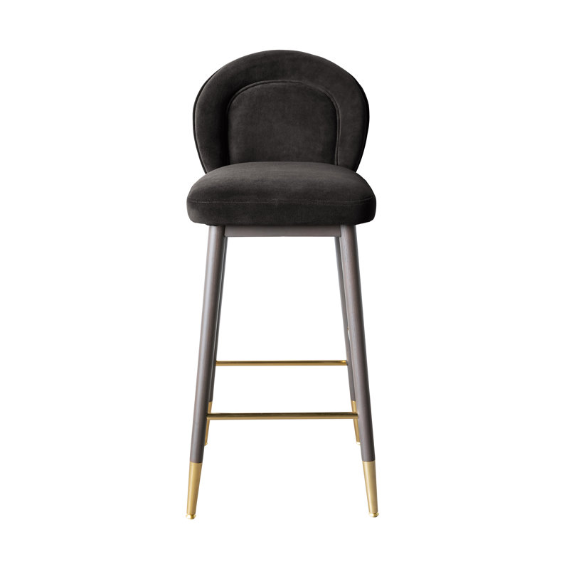 Tabouret de comptoir en velours Lowther Hailey, Gris anthracite, Velours crème / cadre brun