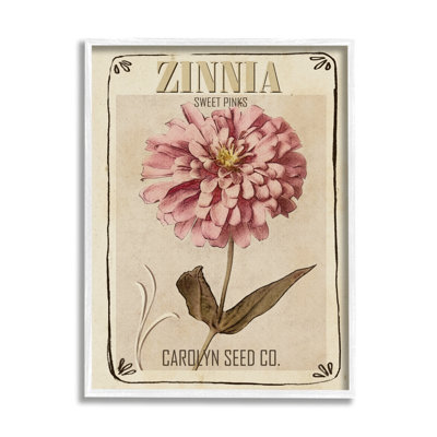 " Sweet Pink Zinnia Florals Vintage Seed Packet " by Studio W