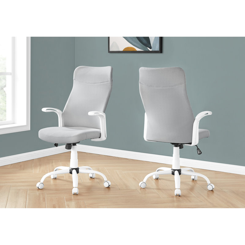 Fauteuil de bureau ergonomique, tissu gris, base en métal blanc, filet contemporain rotatif à 360 degrés, hauteur réglable
