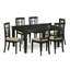 Ensemble de salle à manger 7 pièces composé d'une table de salle à manger rectangulaire avec rallonge papillon et 6 chaises de cuisine en tissu de lin, noir-589223653-589223651-591142460