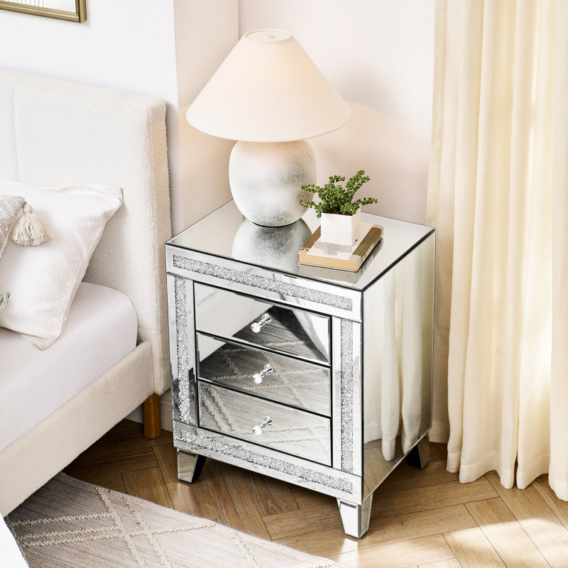Armoire à miroir 3 argent - 21,5 "x 15,8" 26,8 "rangement multifonctionnel moderne pour la chambre à coucher et le salon