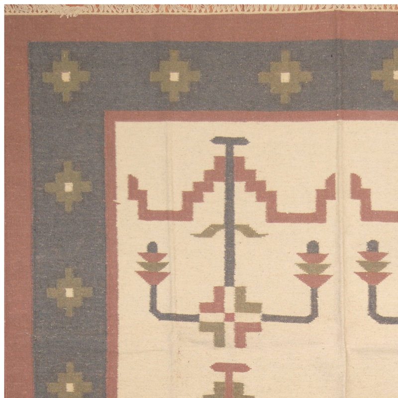Tapis de zone en laine beige/gris 6 pi x 9 pi 2 po one-of-kind à la main noué la Niobrara
