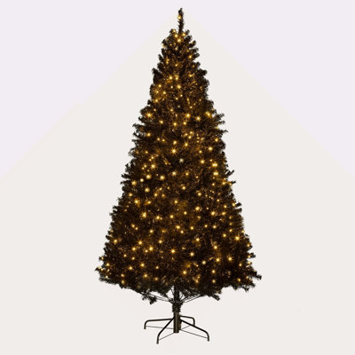 7.5' Tall Prelit Christmas Tree Douglas Fir Artificial Christmas Tree With Realistic Branches, 500 Warm White LED Lights And 1346 Tips, Black