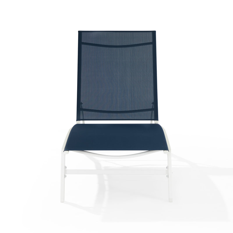 Debbora Outdoor Rust-Resistant Metal Chaise Lounge, Navy/White