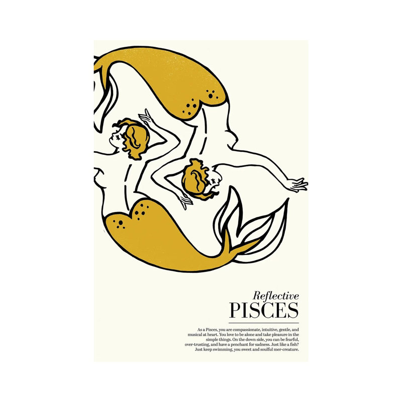Zodiac Gold Pisces by The Whiskey Ginger - Wrapped Canvas Gallery-Wrapped Canvas Giclée, 66.04cm H x 45.72cm W