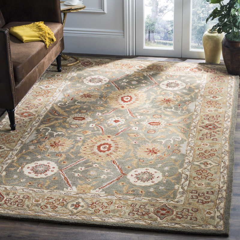 Tapis oriental sauge / brun / rouge en laine touffeté à la main Tingley, Rectangle 3 pi x 5 pi