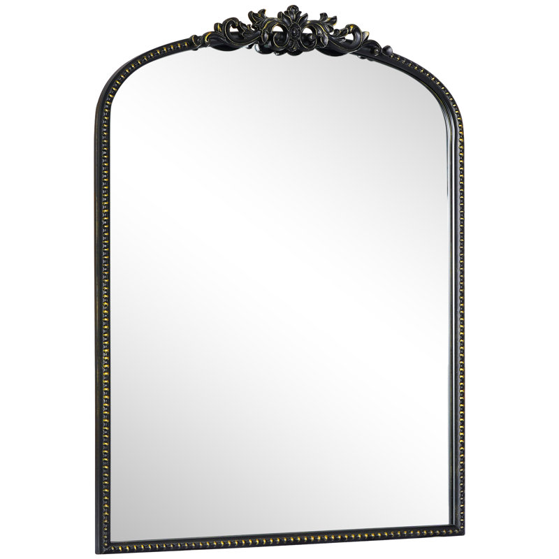 Vintage Floral Arch Iron Frame Mirror, 24" x 32", Black
