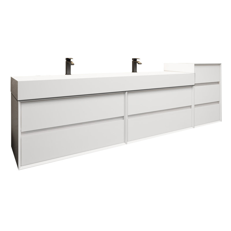 Albizu 79" Wall-Mounted Double Bathroom Vanity, White