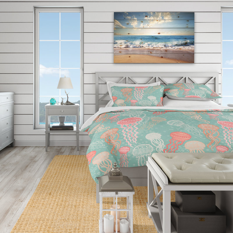 Ensemble de housse de couette nautique et côtier, Housse simple + 1 taie décorative