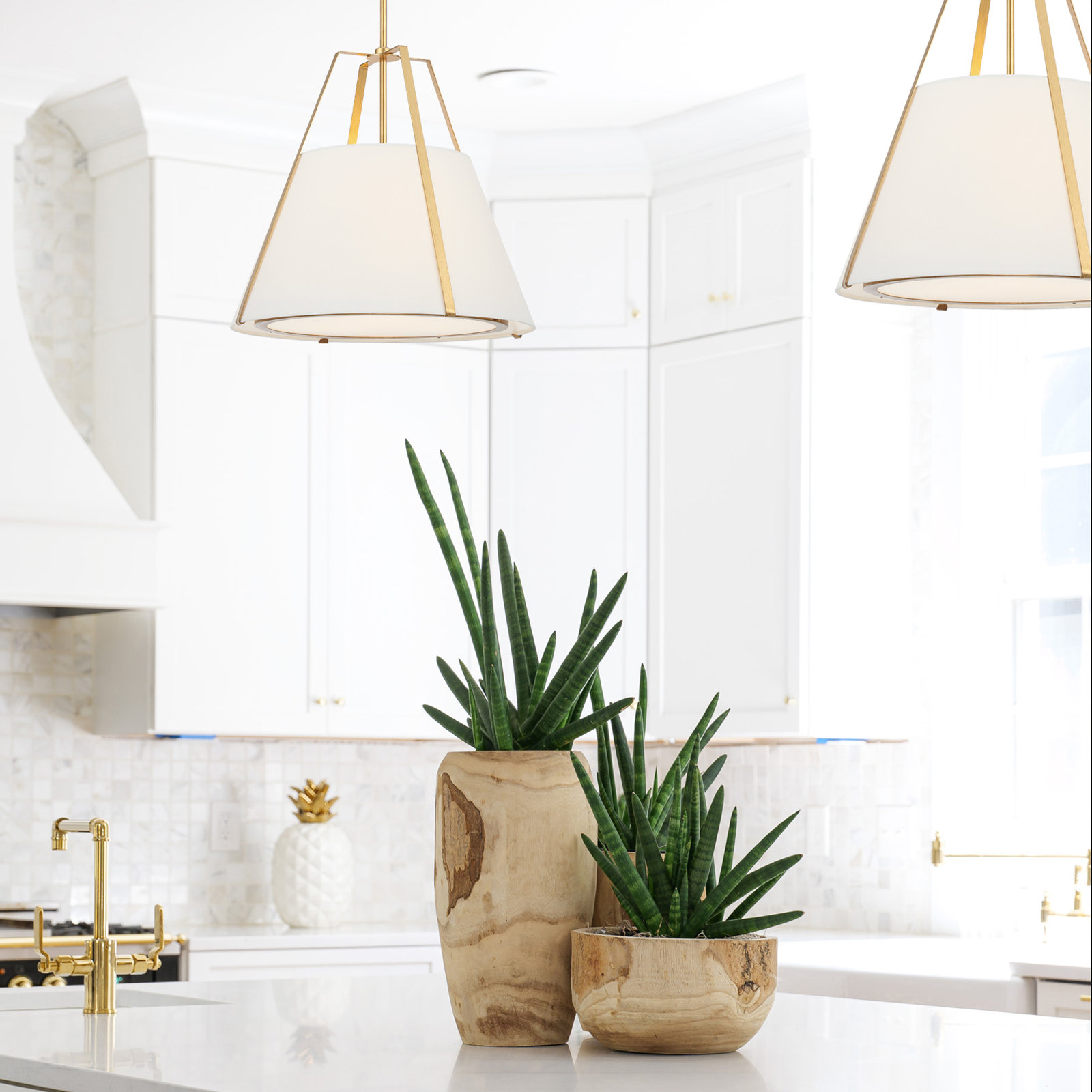 Altman 3 Light Silk Dimmable Pendant, Antique Gold
