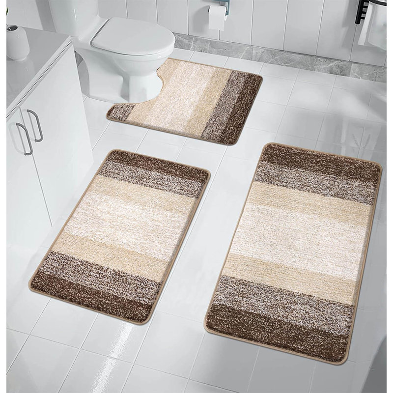3 Piece set Rectangle Bath Mat, Coffee