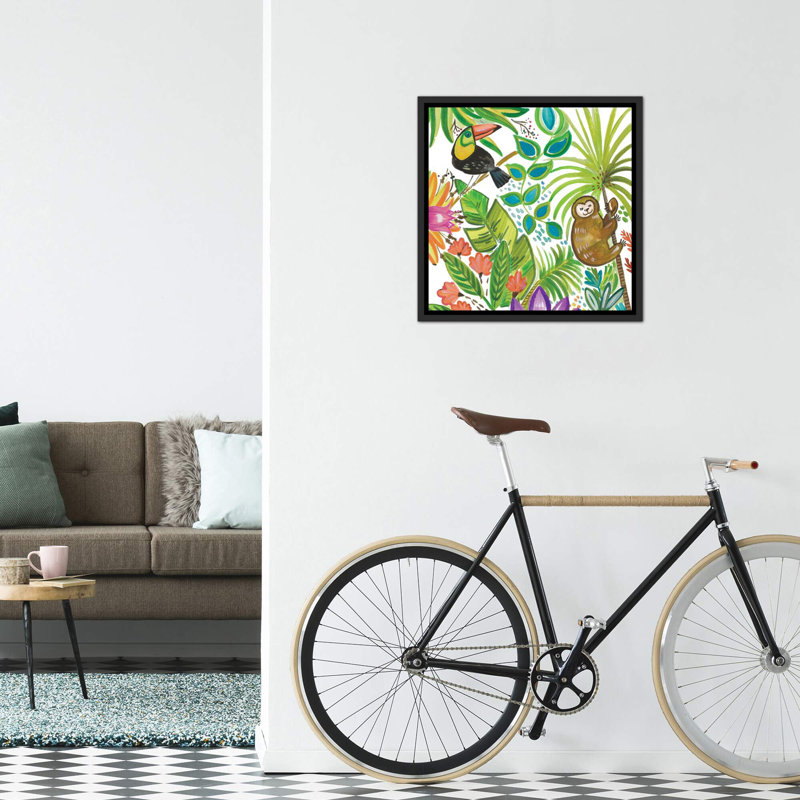 Art tropical encadré, H 37 po x l 37 po x P 1,5 po, Toile avec cadre noir