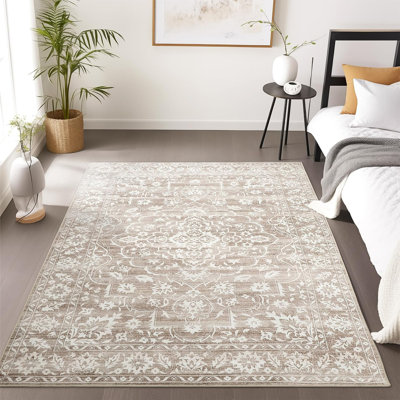 Machine Washable Medallion Floral Area Rug(Brown)